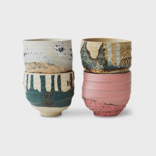 HKLIVING Artist ceramics kopje (Ø8 cm) (set van 4)