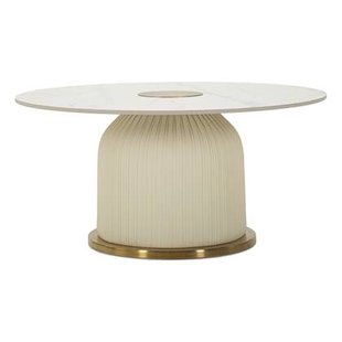 Salontafel in crème leer met marmeren blad cm ø 80x39,5