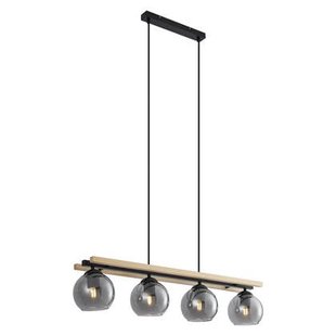 QAZQA Moderne hanglamp zwart met hout en smoke glas 4-lichts - Aleks