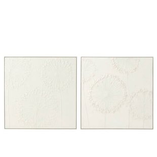 J-Line wanddecoratie Dandelion - canvas - ecru - 2 stuks