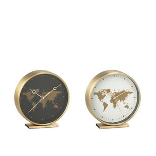 J-Line klok Wereldkaart - glas - goud|zwart - 2 stuks