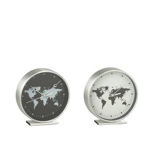 J-Line klok Wereldkaart - glas - wit|zwart - 2 stuks