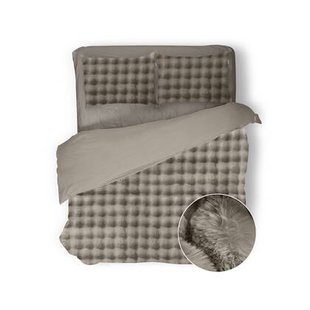 Eleganzzz Dekbedovertrek Shiny Bubble Pom Pom Flanel Fleece - beige