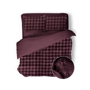 Eleganzzz Dekbedovertrek Shiny Bubble Pom Pom Flanel Fleece - bordeaux