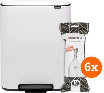 Brabantia Bo Pedal Bin 60 Liter White + Vuilniszakken (120 stuks)