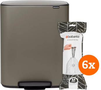 Brabantia Bo Pedal Bin 60 Liter Platinum + Vuilniszakken (120 stuks)