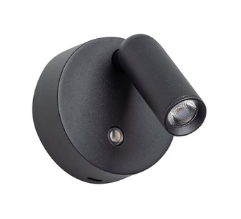 ETH Wispo - wandlamp - oplaadbaar via USB-kabel - Ø 9,5 x 3 cm - 3W dimbare LED incl. - zwart