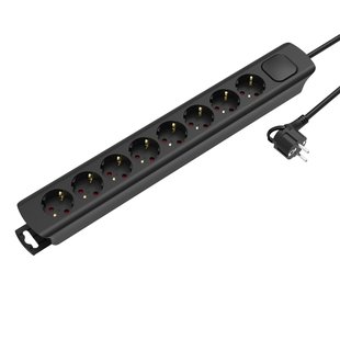 Sencys Stekkerdoos 8-voudig Zwart 1,5 Meter