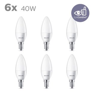 Philips Ledlamp Kaars - D3,5cm - Warm Wit - E14 - 5w - 6 Stuks