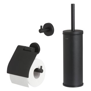 Tiger Accessoireset Boston - Toiletborstel Met Houder Vrijstaand - Toiletrolhouder - Haak – Zwart
