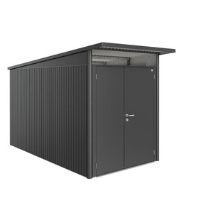 Biohort Metalen Tuinhuis Avantgarde - Donkergrijs Metallic - 180x380cm - Dubbele Deur - Met Lessenaarsdak