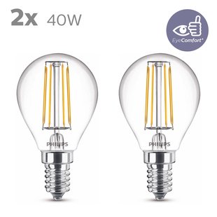 Philips Ledfilamentlamp Peertje - D4,5cm - Warm Wit - E14 - 4,3w - 2 Stuks