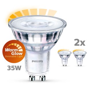 Philips Ledspot - Dimbaar - Warm Wit - Gu10 - 3w - 2 Stuks