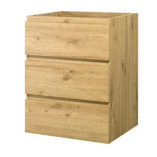 Aquazuro Wastafelonderkast Napoli 59cm - Scandinavisch Eiken - Met 3 Lades - 59,4x75x47,5cm