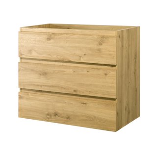 Aquazuro Wastafelonderkast Napoli 90cm - Scandinavisch Eiken - Met 3 Lades - 89,4x75x47,5cm