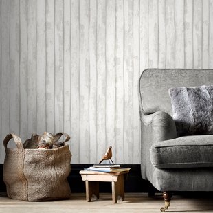 Papierbehang Houten Planken - Offwhite - Grijs - Taupe - 10,05 M X 52 Cm