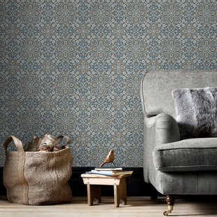 Papierbehang Portugese Tegeltjes - Blauw - Taupe - Offwhite - 10,05 M X 52,8 Cm