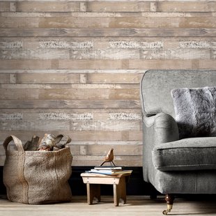 Papierbehang Sloophout Fh37556 - Taupe - Beige - Offwhite - 10,05m X 52,8cm