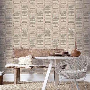 Papierbehang Oude Houten Louvredeuren - Beige - Taupe - 10,05m X 52,8cm