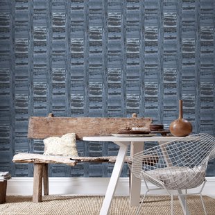 Papierbehang Oude Houten Louvredeuren - Blauw - Zwart - 10,05 M X 52,8 Cm