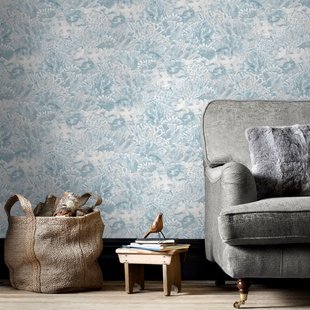 Papierbehang Koraal - Lichtblauw - 10,05 M X 52,8 Cm