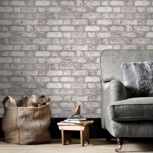 Papierbehang Baksteen - Zand - Grijs - Taupe - Beige - 10,05m X 52,8cm