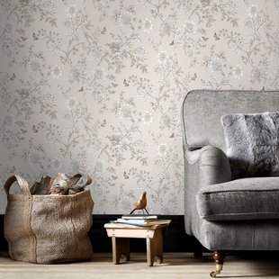 Papierbehang Bloemen - Beige - Taupe - Grijs - Antraciet - 10,05m X 52,8cm