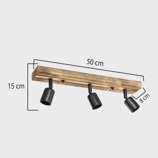 MODELSA Plafondspot Duarte, 3-lamps, houtkleurig/zwart, hout
