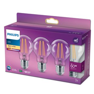 Philips Ledfilamentlamp Peertje - D6cm - Warm Wit - E27 - 7w - 3 Stuks