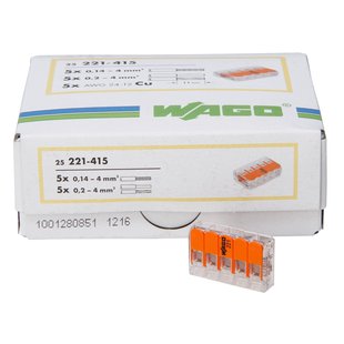 Wago Lasklem Hersluitbaar 5-voudig 0,2 - 4,0 Mm² Oranje 25 Stuks