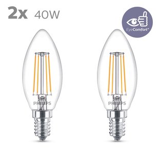 Philips Ledfilamentlamp Kaars - D3,5cm - Warm Wit - E14 - 4,3w - 2 Stuks