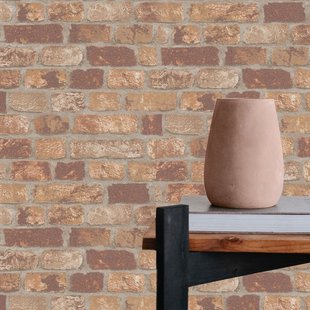 Vliesbehang Steen - Oranje - Rood - Grijs - Bruin - 10,05m X 53cm