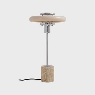 Branford tafellamp beige travertijn 46 cm Lindby - Woonkamer - Vintage / Retro - Metaal - 1 lamp
