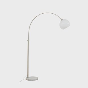 Alverton booglamp, wit/nikkel, 197 cm, glas Lindby - Woonkamer - Modern - Metaal - 1 lamp