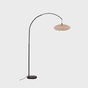 Solvian booglamp bamboe zwart/naturel Lindby - Woonkamer - Modern - Metaal - 1 lamp
