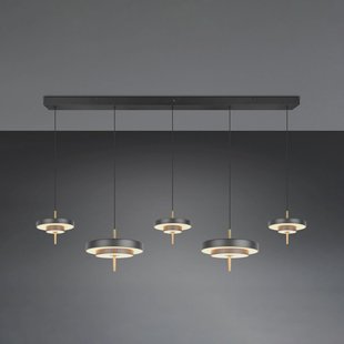 Trio Lighting LED hanglamp Keaton, zwart/goudkleurig 140 cm CCT, 5-lamps.
