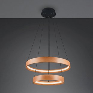 Trio Lighting LED hanglamp Lynwood, Ø 60 cm, houtkleurig, hout, 2-lamps.