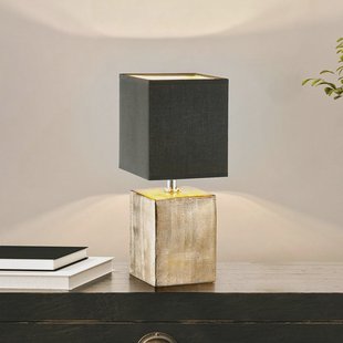 FISCHER & HONSEL Tafellamp Ouro, zwart/antiek brons, 35 cm, textiel/keramiek