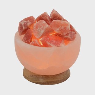 Wagner Life Zoutkristallen lamp Schaal rond, houten voet, barnsteen