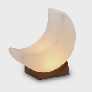Wagner Life Zoutkristallen lamp Moon white line USB, houten voet, wit