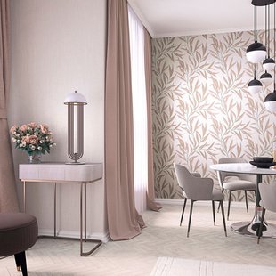 Vliesbehang Driedubbel Gebladerte - Metallic Roségoud - Licht Zandkleur - 10,05m X 53cm