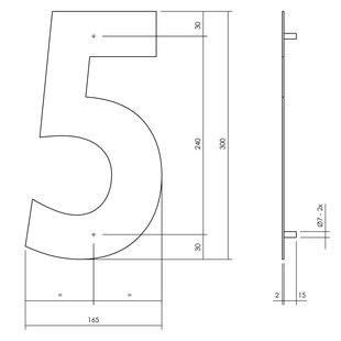 Intersteel Huisnummer 5 Xl Hoogte 30cm Rvs Mat Zwart