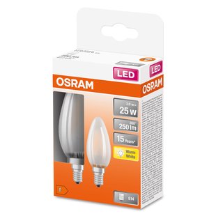 Osram Ledlamp Kaars Retrofit Classic B - D3,5cm - Warm Wit - E14 - 2,5w - 2 Stuks
