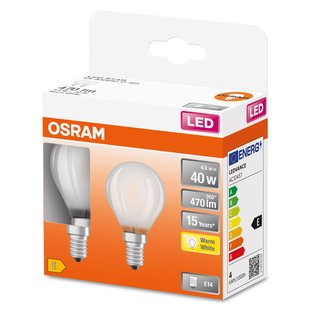 Osram Ledlamp Peertje Retrofit - D4,5cm - Warm Wit - E14 - 4w - 2 Stuks