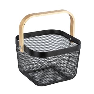 Wenko Badkameropberger Bambusa - Opbergmand - Met Handvat - Zwart - 25x17x25cm