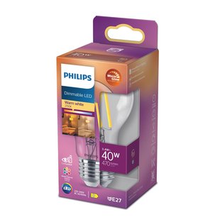 Philips Ledfilamentlamp Peertje Classic - D6cm - Dimbaar - Warm Wit - E27 - 3,4w