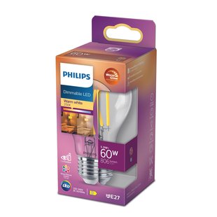 Philips Ledfilamentlamp Peertje Classic - D6cm - Dimbaar - Warm Wit - E27 - 5,9w