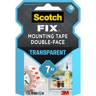 3m Montageband Scotch-fix - Binnen - Transparant - 1,5m X 19mm