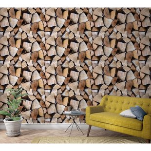Fotobehang Smart Art Gestapeld Hout - Beige - Bruin - 2,70m X 106cm