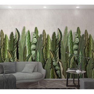 Fotobehang Grote Bladeren - Groen - Grijs - Beige - 2,70m X 159cm